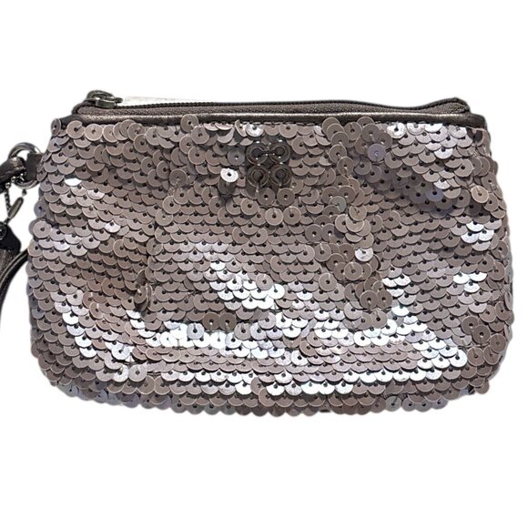 COACH Y2K Metallic Sequin Mini Wristlet Light Mocha Zip Evening Travel Glam Chic - Picture 2 of 11